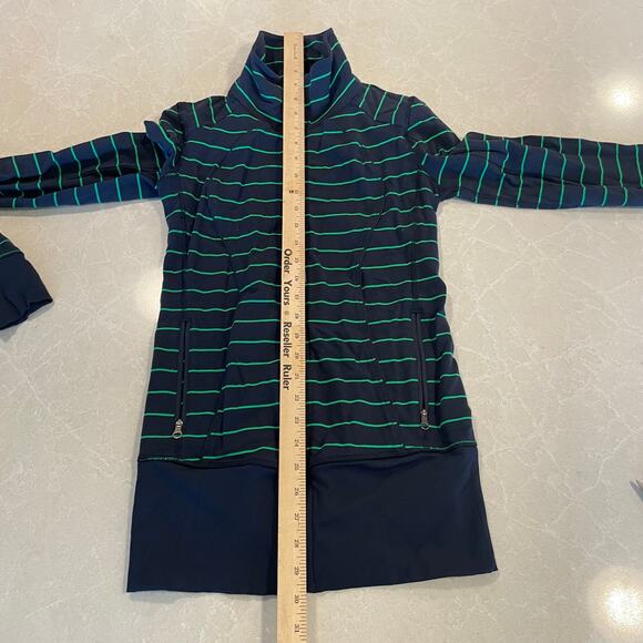 Lululemon women's striped athletic zip jacket size 4 navy green full zip workout - Picture 4 of 14